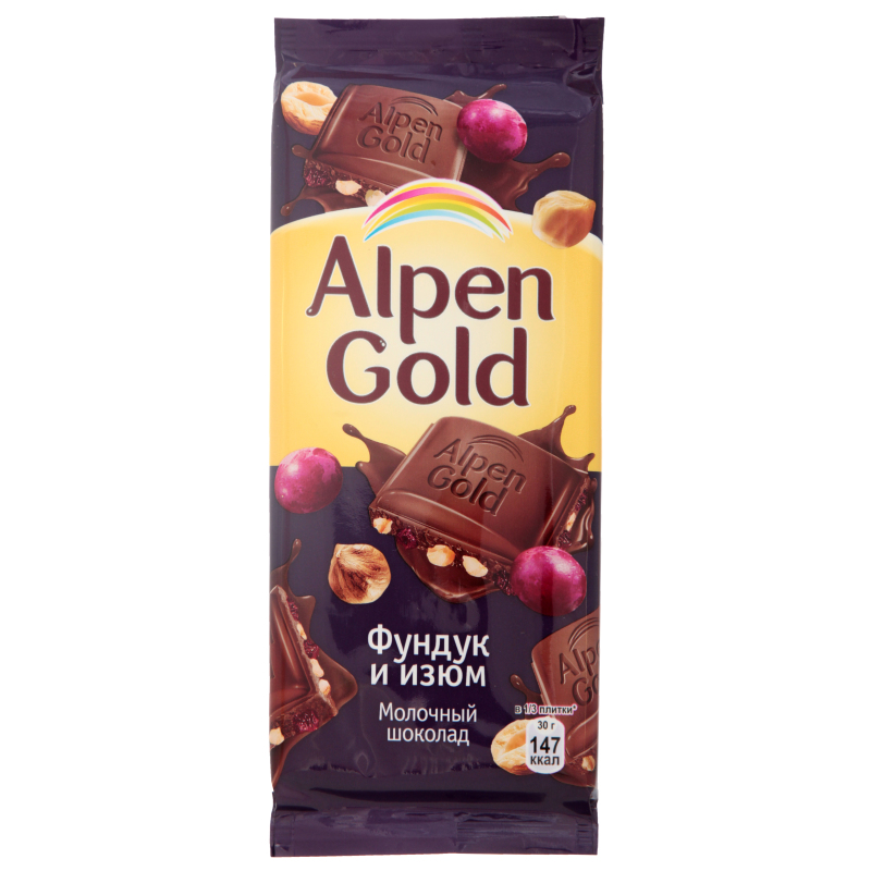 Шоколад Альпен Гольд изюм и фундук 0,085 гр.