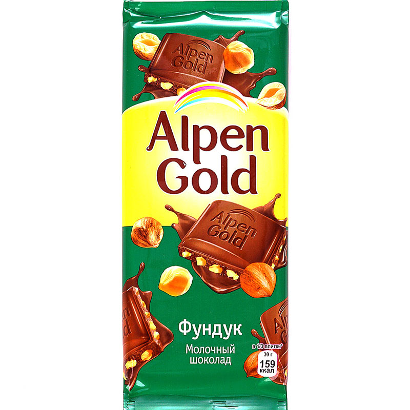 Шоколад Альпен Гольд молочный фундук 0,085 гр.