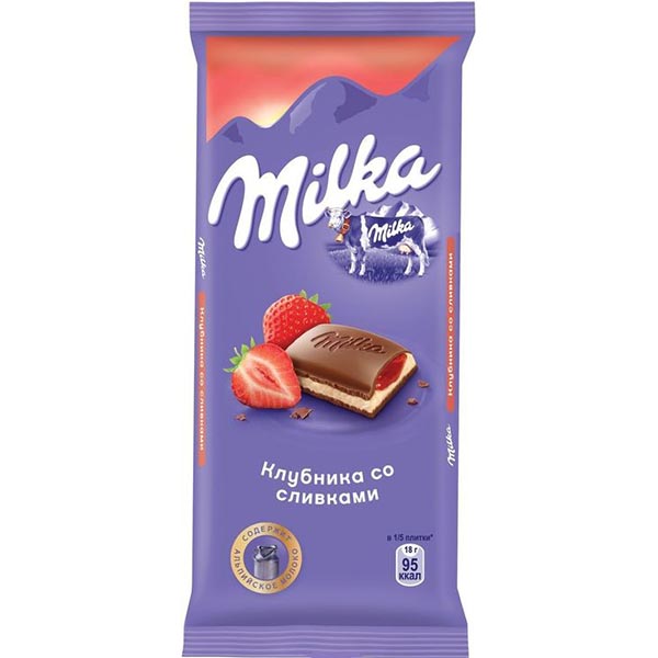 Шоколад Милка молочный клубника со сливками 0,09 гр.